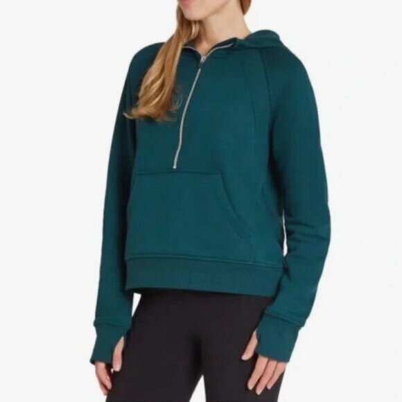 Danskin - Ladies' Mixed Rib Cozy Half Zip Hoodie - Dark Sea - Size Large - NEW - Picture 3 of 3